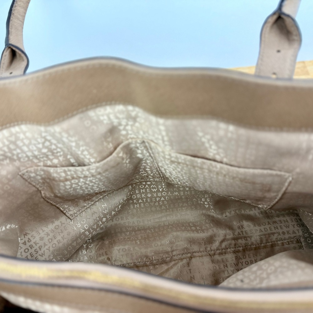 Kate Spade New York Saffiano Leather Tote Bag Taupe Tan Gold Hardware - Picture 10 of 15